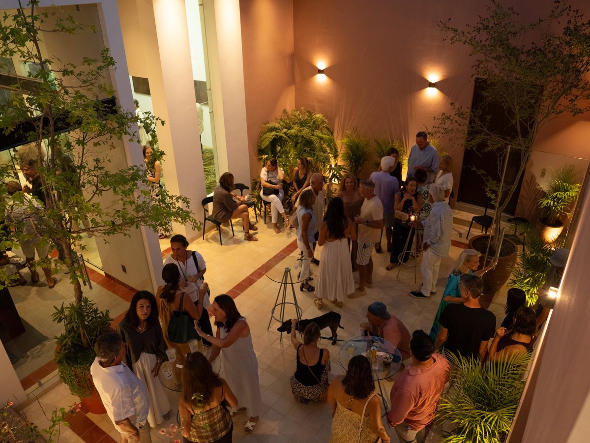 Guests gathered in the courtyard